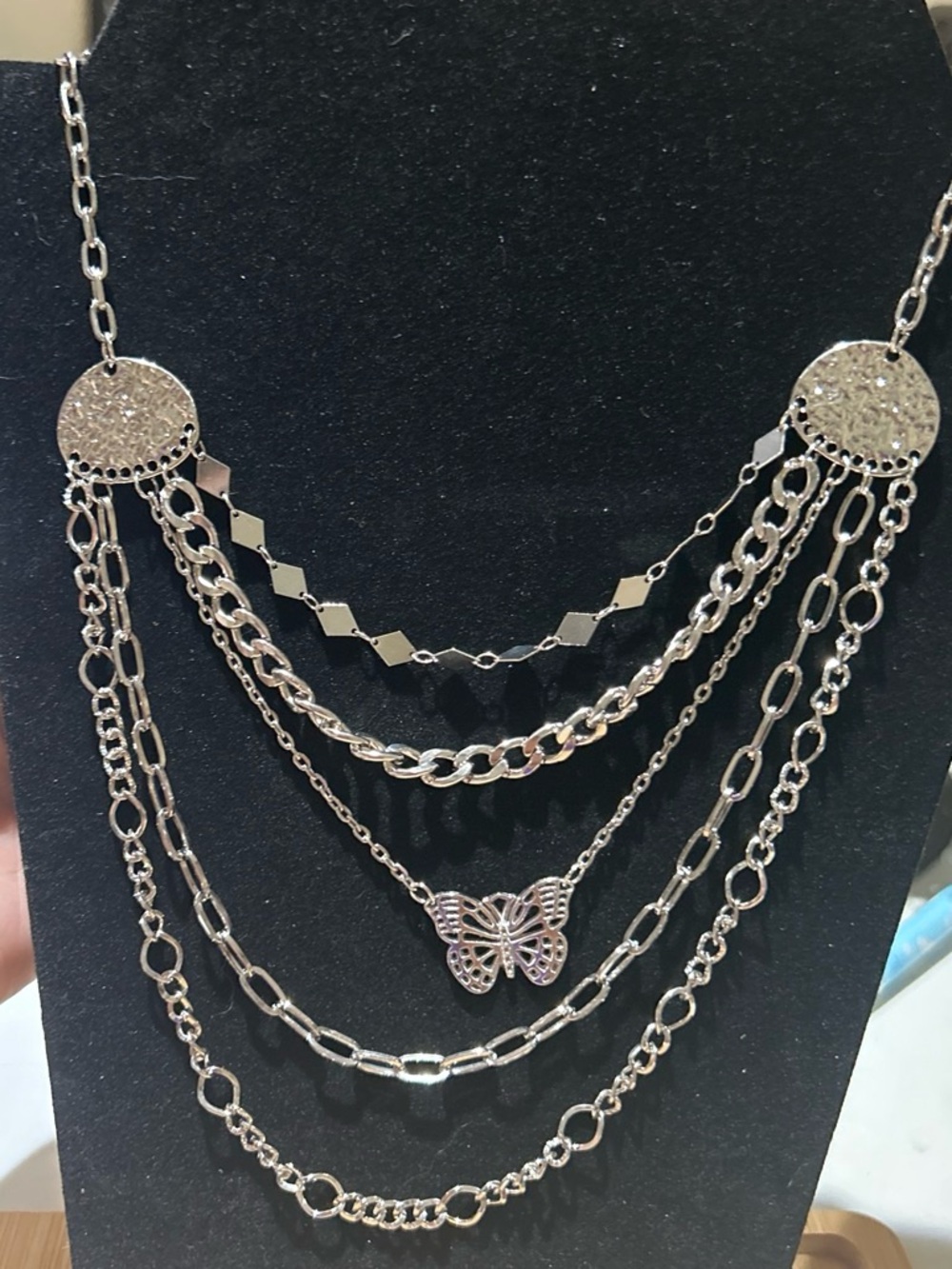 Silver color Multi-Layer Butterfly Pendant Necklace - Women Jewelry